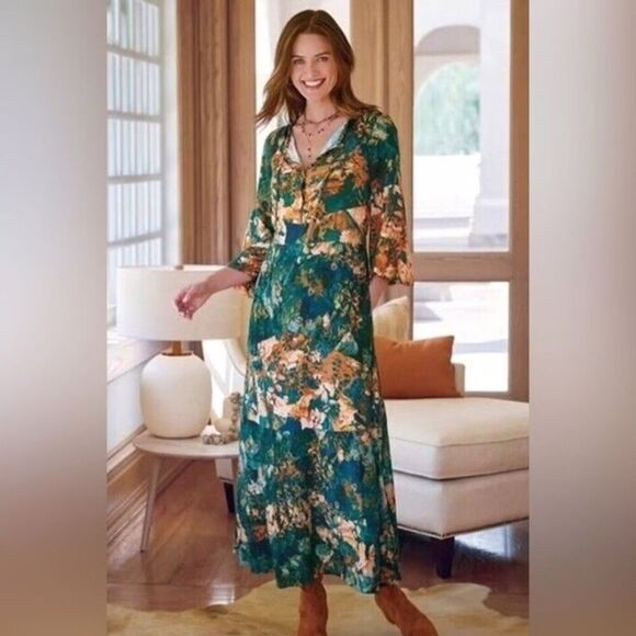 Soft Surroundings Small P Dakota Maxi Dress Floral Button Front Boho Cottage - Picture 1 of 8